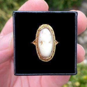 10k Solid Yellow Gold Genuine Carved Shell Cameo Estate Ring (sz 6.5)